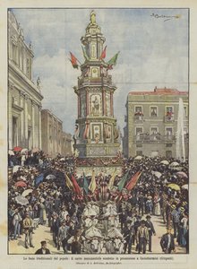 Folkets tradisjonelle festivaler, den monumentale vognen båret i prosesjon til Casteltermini (Girgenti)