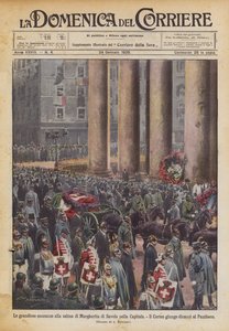 Den grandiose æresbevisningen til kroppen til Margherita av Savoy i hovedstaden av Achille Beltrame