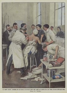 De heroiske mødrene, en bondekvinne som i Ancona får huden fjernet fra skuldrene for å gi den til en av sine egne? av Achille Beltrame