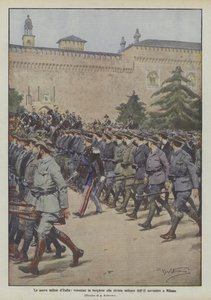 De nye militsene i Italia, sivilkledde frivillige ved militærmagasinet i november II i Milano