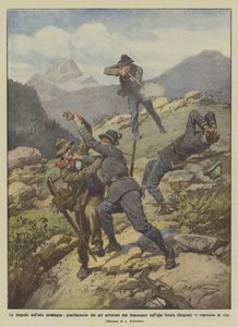 Tragediene i høyfjellet, viltvokter som skal arrestere to krypskyttere i Setsch-alpene? av Achille Beltrame