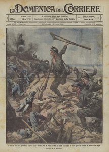Heroisk slutt på den lemlestede Enrico Toti, såret for tredje gang, reiser seg og kaster sin egen?