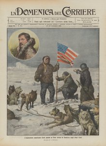 Den amerikanske oppdageren Cook planter USAs flagg på den arktiske polen