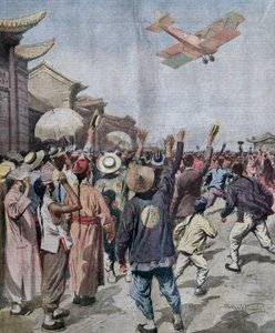 Løytnant Arturo Ferrarin, deltaker i Roma-Tokyo raid, ankommer og vises over himmelen i Shanghai, illustrasjon av Achille Beltrame fra La Domenica del Corriere, 16. mai av Achille Beltrame