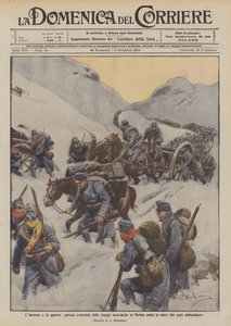 Vinter og krig, smertefull fremrykning av de østerrikske troppene i Serbia under den rikelige snøen som faller
