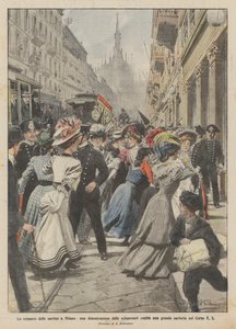 Skredderstreiken i Milano, en demonstrasjon av de streikende mot et stort skredderverksted på Corso V E