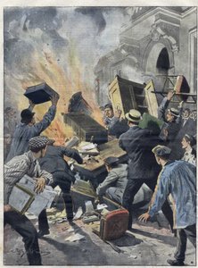 Midi-vinkrise i 1907: vinprodusenter satte fyr på rådhuset i Beziers (Herault). Illustrasjon av Achille Beltrame fra 1907. av Achille Beltrame
