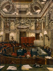 Milans nye bystyre i møte, av Achille Beltrame (1871-1945), fra La Domenica del Corriere av Achille Beltrame