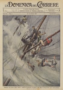 Nautrage av et stort tysk seilskip, mannskaper som klatrer i mastene i tragisk? av Achille Beltrame