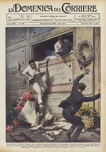 På kirkegården i Portici (Napoli), to carabinieri, for å overraske en utpresser som skulle? av Achille Beltrame