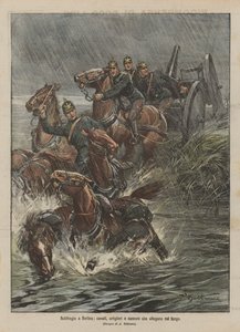 Storm i Berlin, hester, skyttere og kanoner som drukner i gjørma av Achille Beltrame