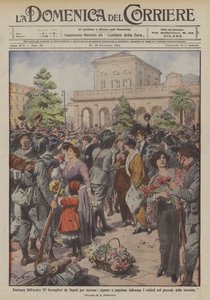 Avgang av den heroiske ll ° bersaglieri fra Napoli for Ancona, damer og vanlige blomst soldatene?