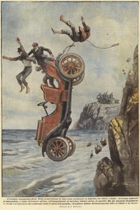 Folk faller når bilen deres forlater en kyststi