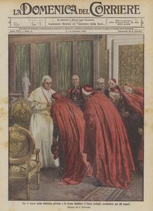 Pius X mottar Sacred College of Cardinals i sitt private bibliotek og familiebibliotek for sine hilsener