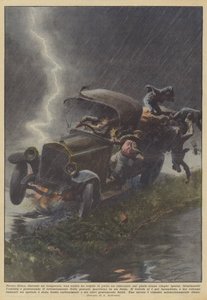 I nærheten av Siena, under en storm, traff et lyn en lastebil de satt på i sin helhet?