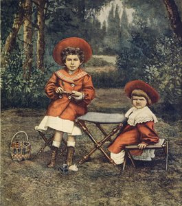Prinsessene Jolanda og Mafalda, kongens døtre, i hager ved Quirinale, av Achille Beltrame (1871-1945), fra La Domenica del Corriere av Achille Beltrame