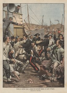 Opprør fra kinesiske sjømenn ombord på et engelsk dampskip i havnen i Napoli