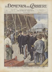 S M Il Re besøker det største italienske slagskipet under bygging i Castellamare 23. oktober