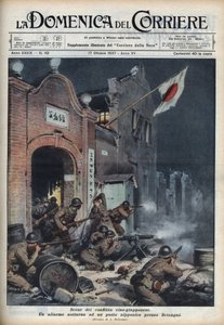 Andre kinesisk-japanske krig (1937-1945): sammenstøt nær Shanghai. Illustrasjon av Achille Beltrame fra "La Domenica del Corriere" "av 17/10/1937. av Achille Beltrame