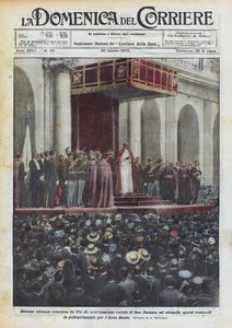Høytidelig audiens gitt av Pius XI i den enorme gårdsplassen til San Damaso til åtte tusen lombardarbeidere?