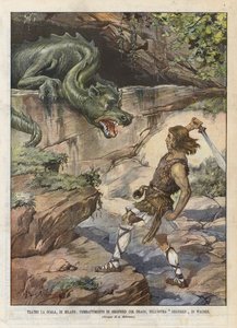 La Scala Theatre, Milano, Siegfrieds kamp med dragen, i operaen Siegfried Di Wagner