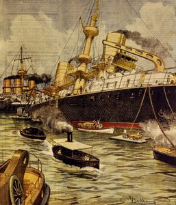 Slagskipet Andrea Doria gikk på grunn nær Gallipoli, av Achille Beltrame (1871-1945), fra La Domenica del Corriere av Achille Beltrame