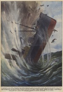 Kloen, som hadde gjenvunnet så mange skipbrudne skatter, ligger nå på bunnen av havet (farge litho) av Achille Beltrame