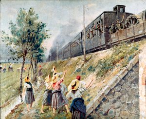 Passasjen til det italienske militærtogmaleriet av Achille Beltrame (1871-1945) Milan, museum for samtidshistorie av Achille Beltrame