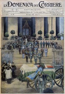 Velsignelsen til de jordiske restene av hertugen av Aosta i Torino, etter at begravelsesprosesjonen krysset hele byen - dess. de A. Beltrame i "" la Domenica del Corriere"" av 19.07.1931 av Achille Beltrame