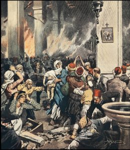 The massacres of Armenians in Turkey in 1909 in Adana, illustration by Achilles Beltrame (1871-1945) in “La Domenica del Corriere”” of May 1909 av Achille Beltrame