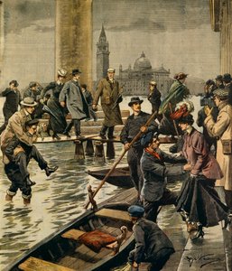 Fenomenet høyvann på Markusplassen i Venezia, av Achille Beltrame (1871-1945), fra La Domenica del Corriere av Achille Beltrame