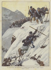 En Alpini-kaptein styrtet inn i en kløft under en marsj på Mount Telegraph av Achille Beltrame