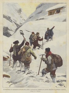 En Carabinieri Drapello blokkert av snø og reddet av sognepresten og noen modige fra Boissano (Albenga)