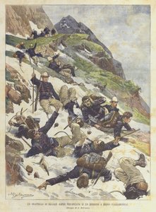 En fangst av alpine soldater falt i en kløft i Breno (Valcamonica)