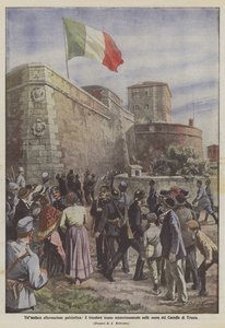 En dristig patriotisk bekreftelse, tricoloren heist på mystisk vis på veggene til slottet i Trieste
