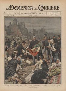 En episode av jordskjelvet i Reggio Calabria, overlevende og døende soldater fra det 22. infanteriet, hvem? av Achille Beltrame