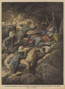 En episode av slaget ved Zanzur, arabere overrasket i en hule fra hvor, trygt? av Achille Beltrame