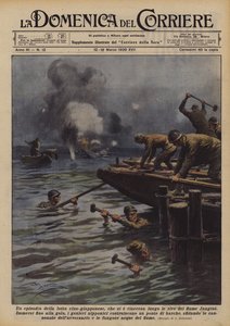En episode av den kinesisk-japanske kampen, som ble gjenopplivet langs bredden av elven Jangtse av Achille Beltrame