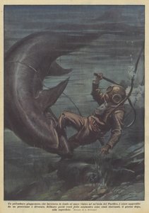 En japansk dykker som jobber på bunnen av havet nær en stillehavsøy? av Achille Beltrame
