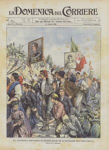 En karakteristisk demonstrasjon av sicilianske bønder for sitering av kommunale landområder av Achille Beltrame