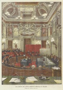 En sesjon i det nye bystyret i Milano av Achille Beltrame