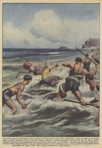 Ble en vakker amerikansk dame, som var ved badene på California-kysten, pakket inn? av Achille Beltrame