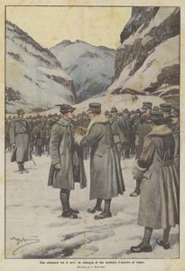 En seremoni i snøen, levering av to sølvmedaljer for tapperhet