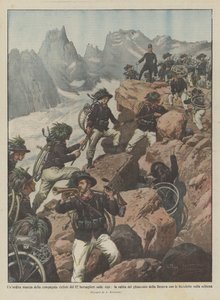 En dristig marsj av det 12. bersaglieri syklistselskapet i Alpene, bestigningen av isbreen? av Achille Beltrame