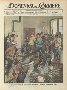 En flom produsert av kraftig regn og høyvann i Petersburg, flom av skoler av Achille Beltrame