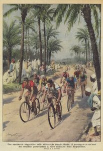 Et suggestivt show på de pittoreske libyske veiene, passasjen i en oase av løpere? av Achille Beltrame