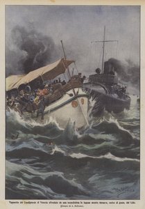 Vaporetto fra Canalgrande i Venezia senket av en torpedobåt i lagunen på vei tilbake?