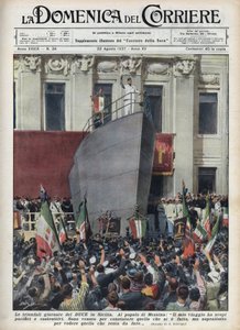 Besøk av hertugen Benito Mussolini til Messina under en tur til Sicilia. Illustrasjon av Achille Beltrame fra "La domenica del corriere"" av 22.08.1937. av Achille Beltrame
