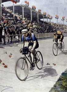 syklist Peer Breton Vinner av Tour de France i 1908. illustrasjon av Achille Beltrame. av Achille Beltrame