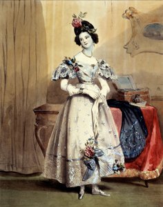 Klokken elleve om kvelden, ung jente på kveldstoalett (Akvarell) 1800-tallet av Achille Devéria
